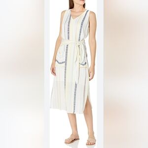 Tribal Jeans Striped Sleeveless V-Neck Dress With Fabric Tie Waistline M